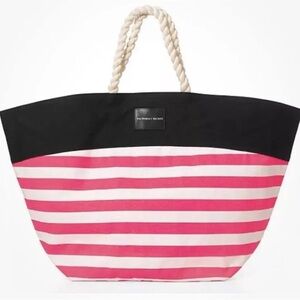 Victoria's Secret Pink and Black Striped Tote Bag